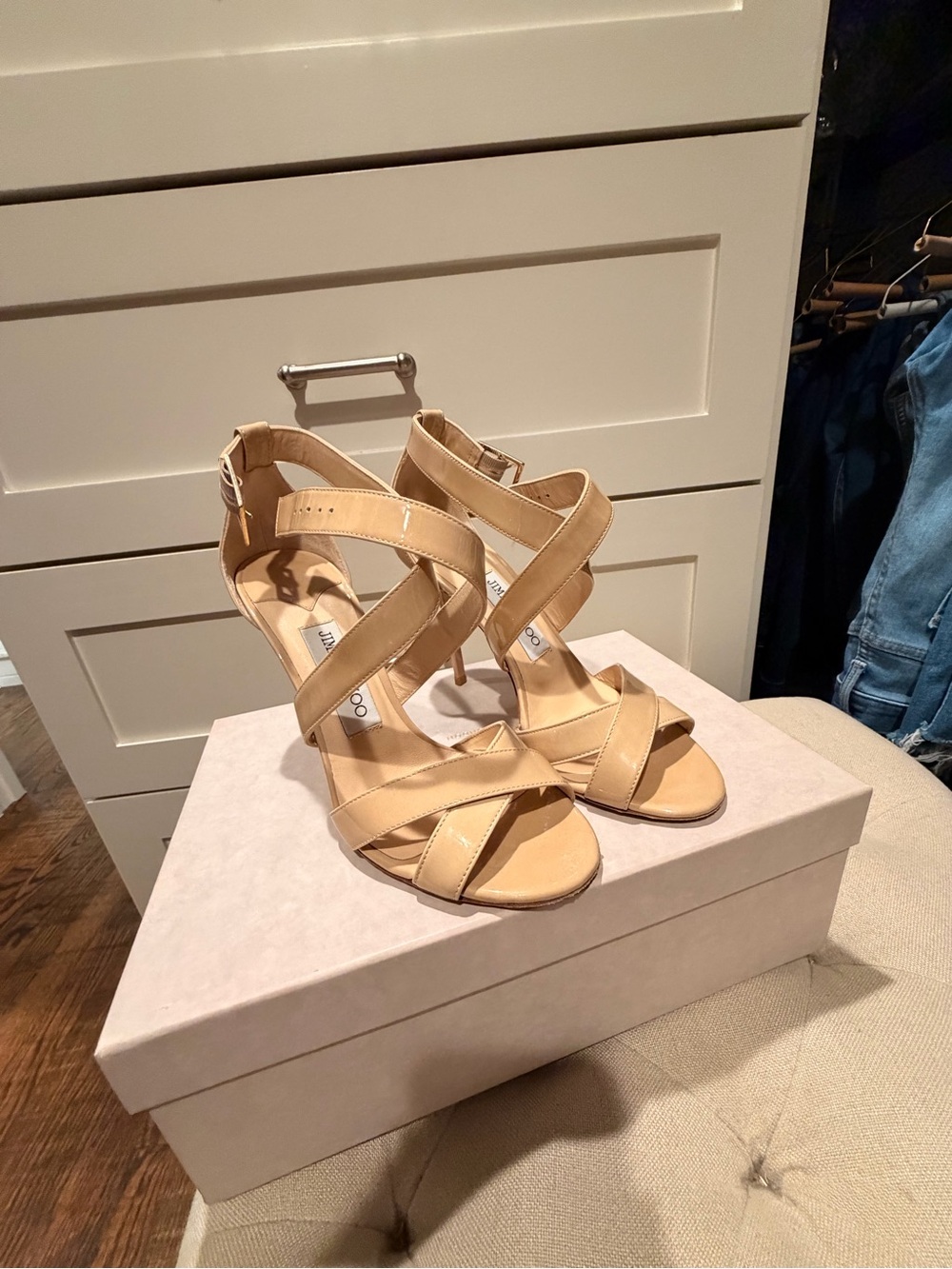 Jimmy Choo Lottie Patent Nude Strappy Stiletto Sandal - Picture 6 of 8